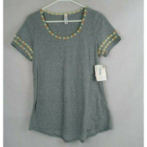 NWT Lularoe Classic T Solid Gray With Floral Trim Size XS